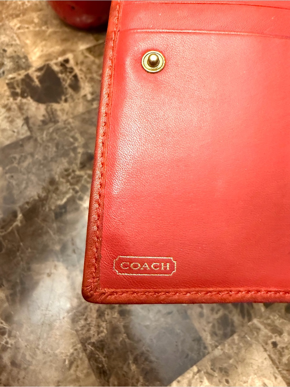 Coach Signature Canvas Bifold Wallet in Brown and Orange/Red - Picture 11 of 17